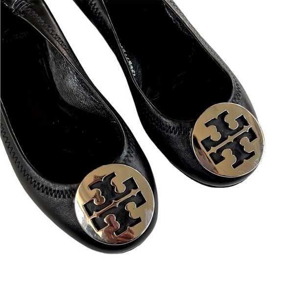 Tory Burch Black Leather Ballet Flats Size 4 EUC - Picture 2 of 10